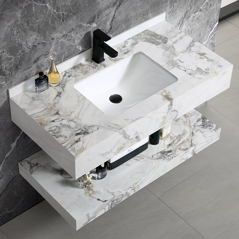 Mable Bathroom Washbasin Cabinet with LED Light Slate Sintered Stone Basin Bathroom Vanity Cabinet