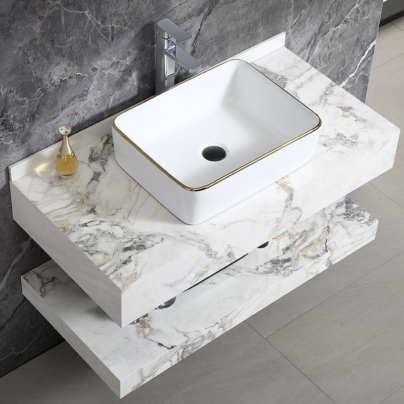 Mable Bathroom Washbasin Cabinet with LED Light Slate Sintered Stone Basin Bathroom Vanity Cabinet
