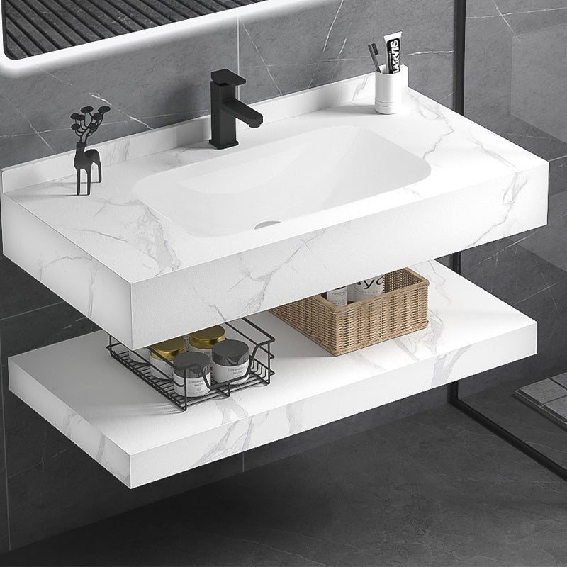 Luxury Wall-Mounted Rectangle Artificial Stone Basin Bathroom Vanity Cabinet