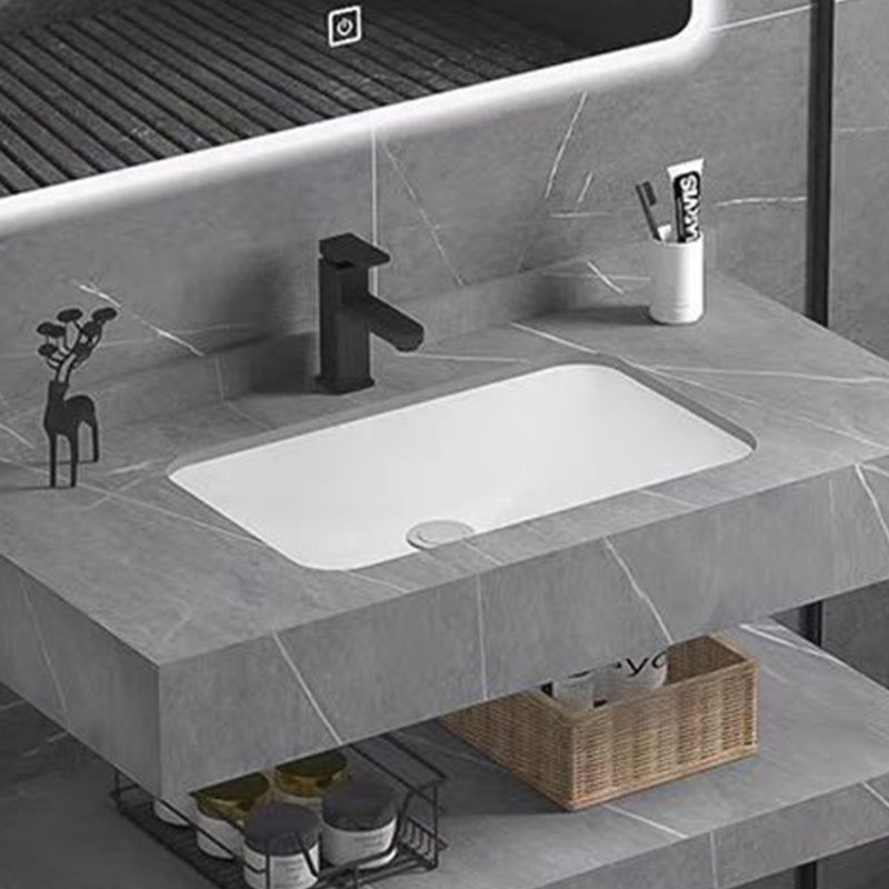 Modern Double Layer Marble Grey Marble Washbasin Bathroom Cabinet with Mirror