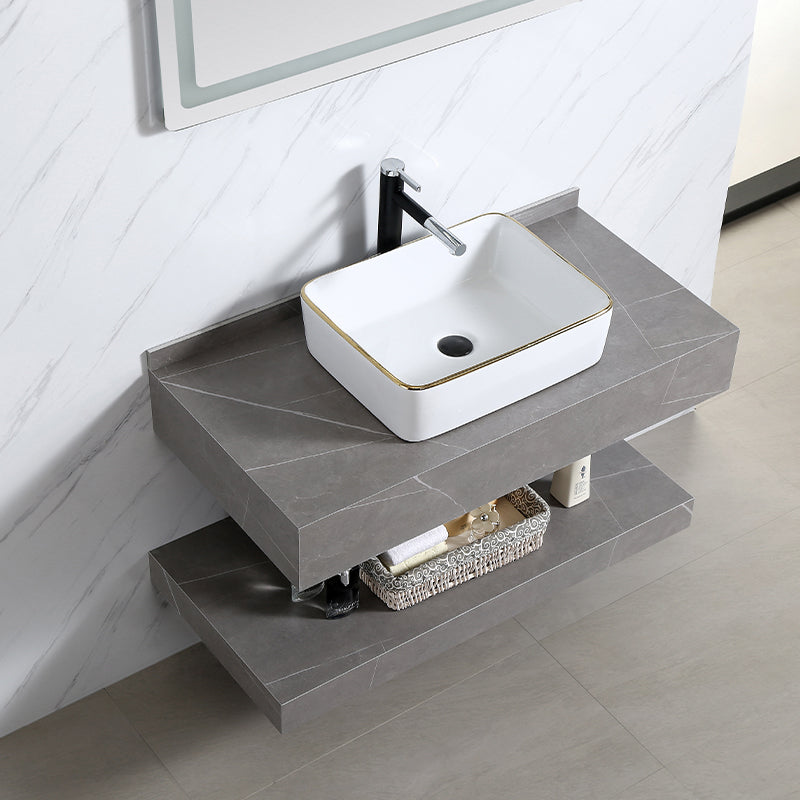 Gray Luxury Wall Mounted Waterproof Hotel Bathroom Cabinet Double Sink with Mirror