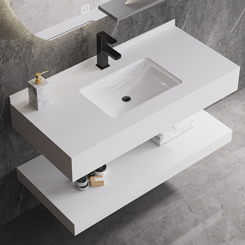 Deluxe Double Layer Wall Hanging Wash Basin Artificial Vanity Bathroom Cabinet