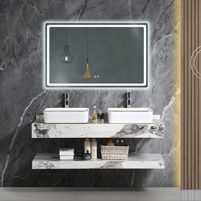 Modern Design Wall Hung Marbled Cabinet Double-Layer Rock Plate Bathroom Cabinet