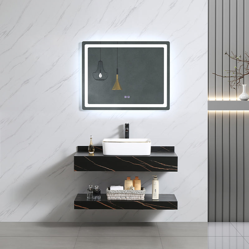 Solid Surface Rock Plate Double Basin Toilet Porcelain Wall Hung Vanity Sink Bathroom Cabinet