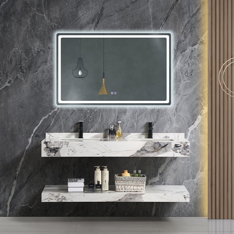 Hotel Modern Double Layers Rock Plate Furniture Wall Mount Wash Basin Bathroom Cabinet
