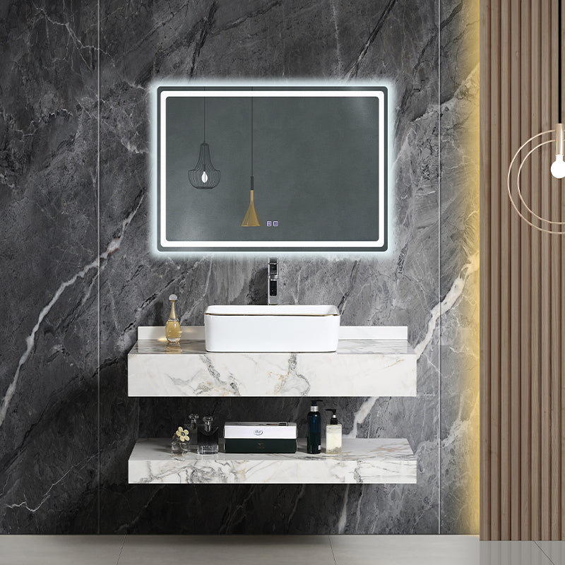Mable Bathroom Washbasin Cabinet with LED Light Slate Sintered Stone Basin Bathroom Vanity Cabinet