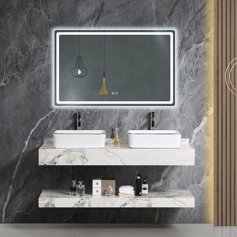Mable Bathroom Washbasin Cabinet with LED Light Slate Sintered Stone Basin Bathroom Vanity Cabinet
