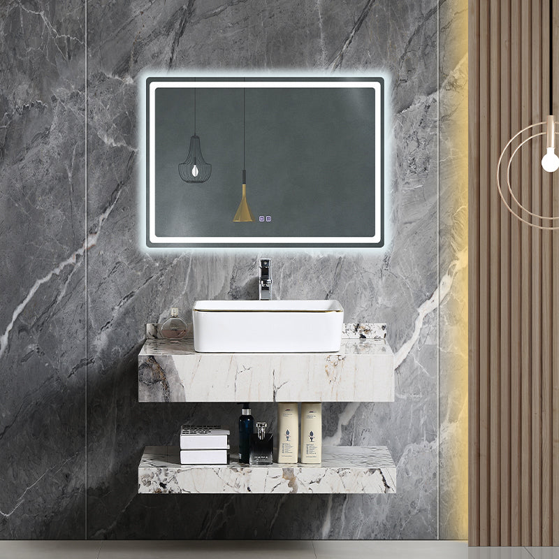 Modern Design Wall Hung Marbled Cabinet Double-Layer Rock Plate Bathroom Cabinet