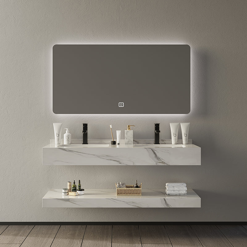 Modern Double Layer Marble Vanity Wall Mounted Basin Vanity Cabinet