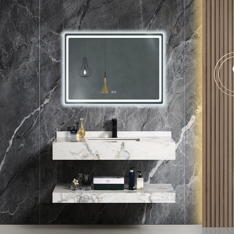Mable Bathroom Washbasin Cabinet with LED Light Slate Sintered Stone Basin Bathroom Vanity Cabinet