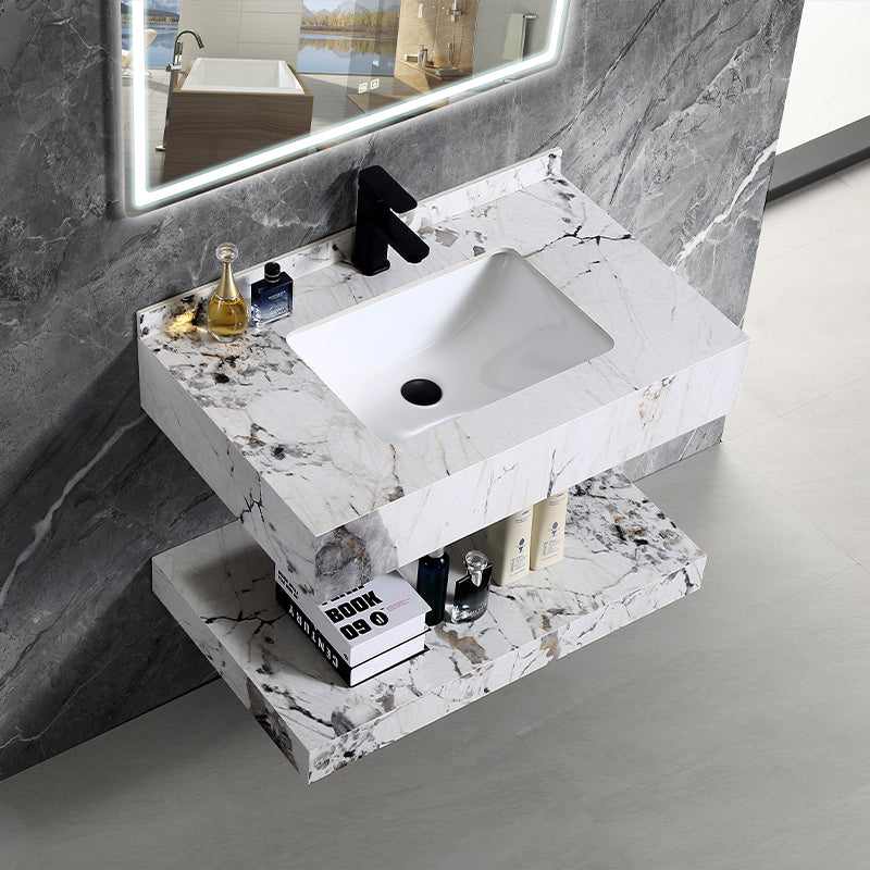 Hotel Modern Double Layers Rock Plate Furniture Wall Mount Wash Basin Bathroom Cabinet