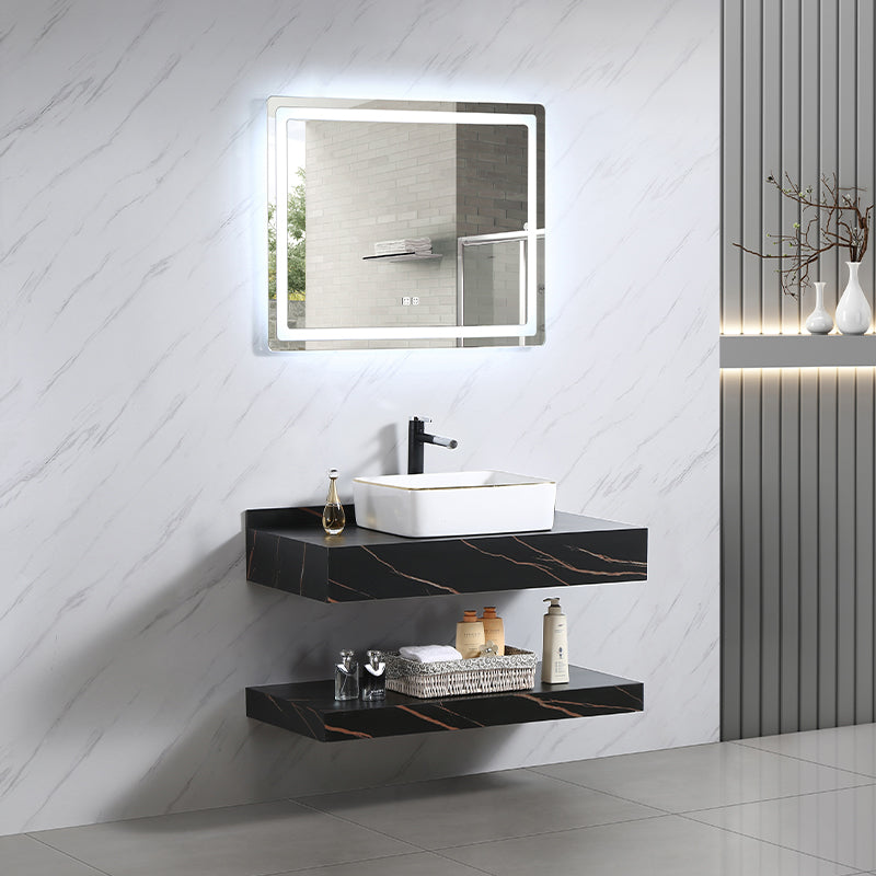 Solid Surface Rock Plate Double Basin Toilet Porcelain Wall Hung Vanity Sink Bathroom Cabinet