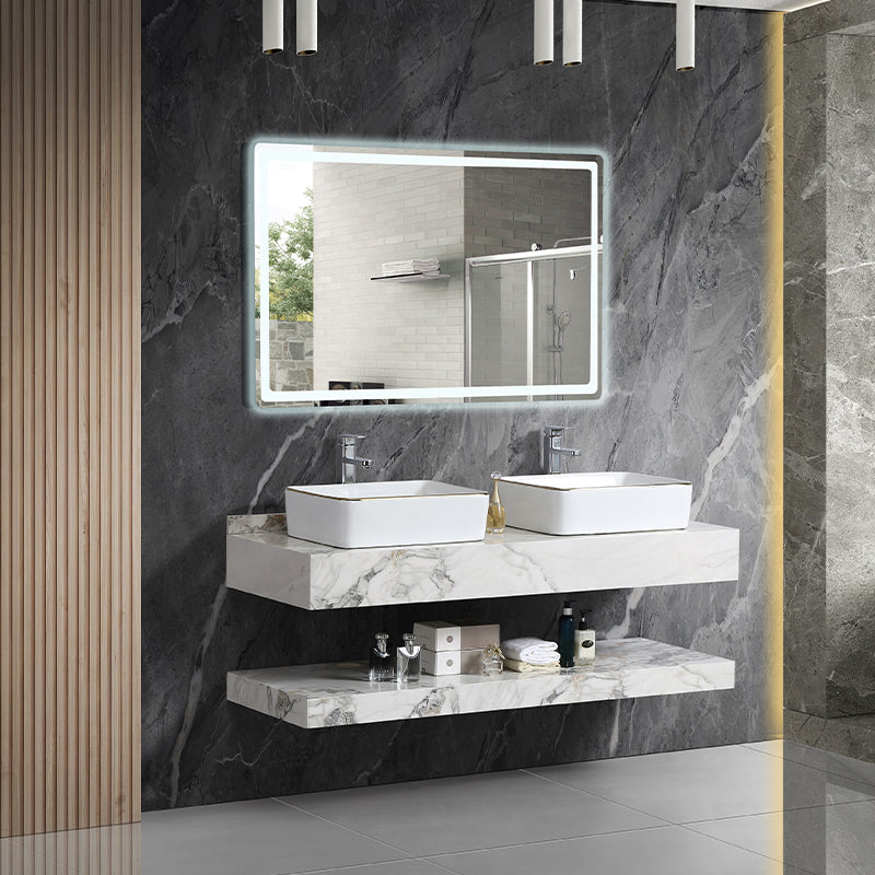 Mable Bathroom Washbasin Cabinet with LED Light Slate Sintered Stone Basin Bathroom Vanity Cabinet
