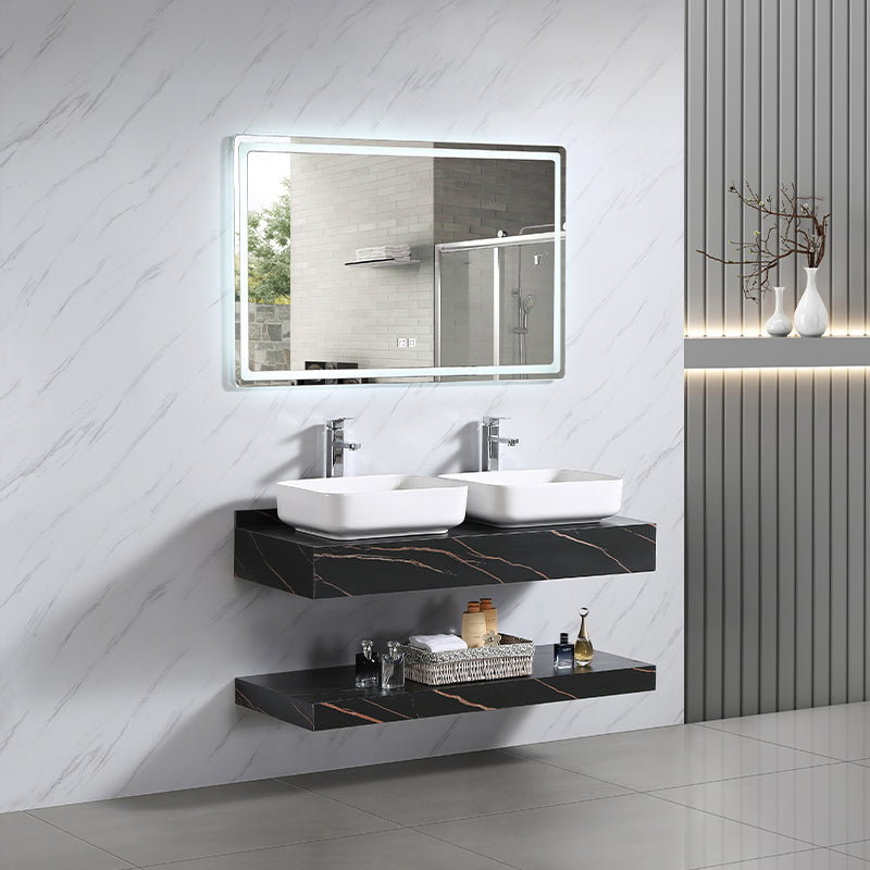 Solid Surface Rock Plate Double Basin Toilet Porcelain Wall Hung Vanity Sink Bathroom Cabinet