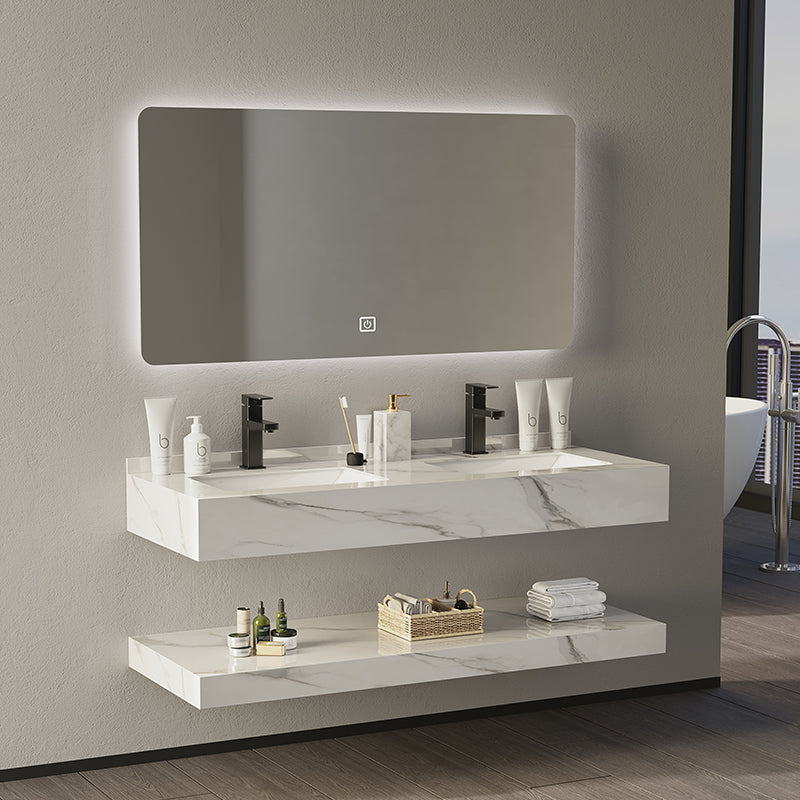 Modern Double Layer Marble Vanity Wall Mounted Basin Vanity Cabinet