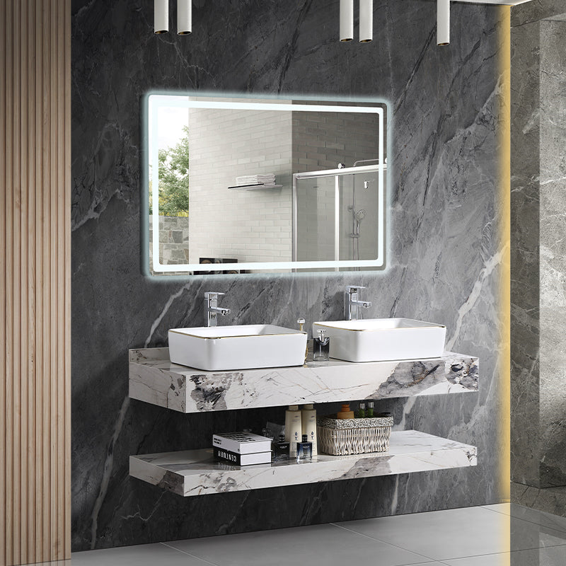 Modern Design Wall Hung Marbled Cabinet Double-Layer Rock Plate Bathroom Cabinet