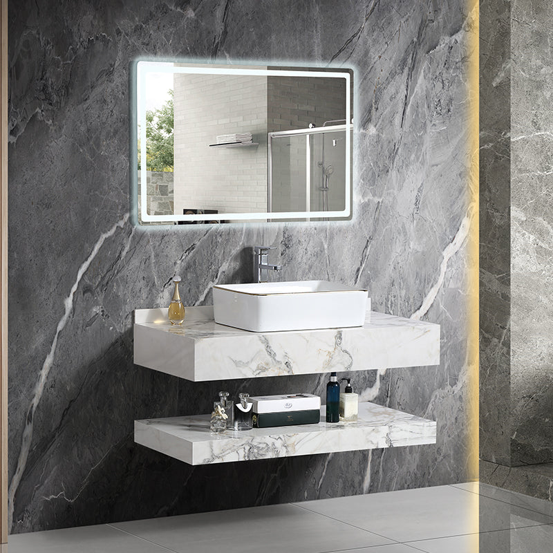 Mable Bathroom Washbasin Cabinet with LED Light Slate Sintered Stone Basin Bathroom Vanity Cabinet