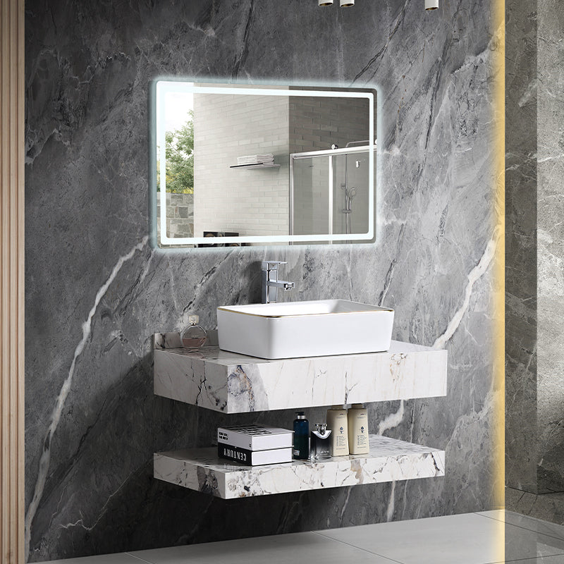 Modern Design Wall Hung Marbled Cabinet Double-Layer Rock Plate Bathroom Cabinet