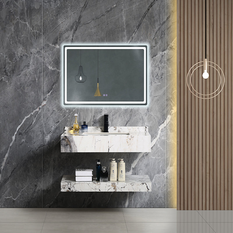 Hotel Modern Double Layers Rock Plate Furniture Wall Mount Wash Basin Bathroom Cabinet