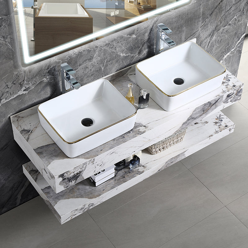 Modern Design Wall Hung Marbled Cabinet Double-Layer Rock Plate Bathroom Cabinet