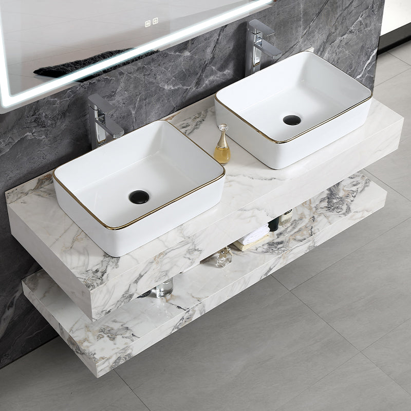 Mable Bathroom Washbasin Cabinet with LED Light Slate Sintered Stone Basin Bathroom Vanity Cabinet