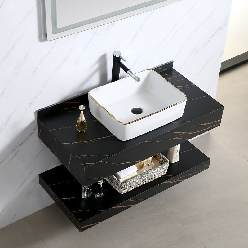 Solid Surface Rock Plate Double Basin Toilet Porcelain Wall Hung Vanity Sink Bathroom Cabinet