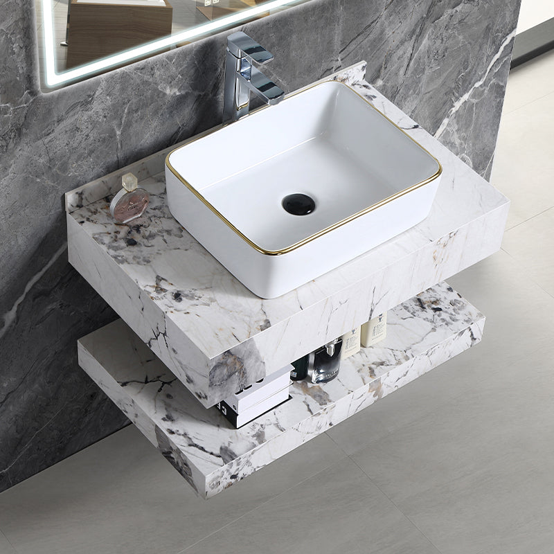 Modern Design Wall Hung Marbled Cabinet Double-Layer Rock Plate Bathroom Cabinet