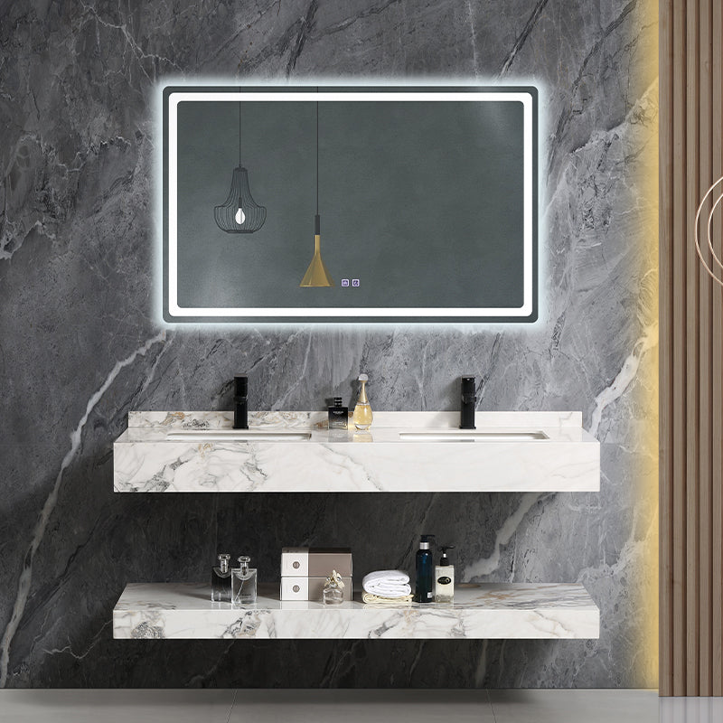 Mable Bathroom Washbasin Cabinet with LED Light Slate Sintered Stone Basin Bathroom Vanity Cabinet