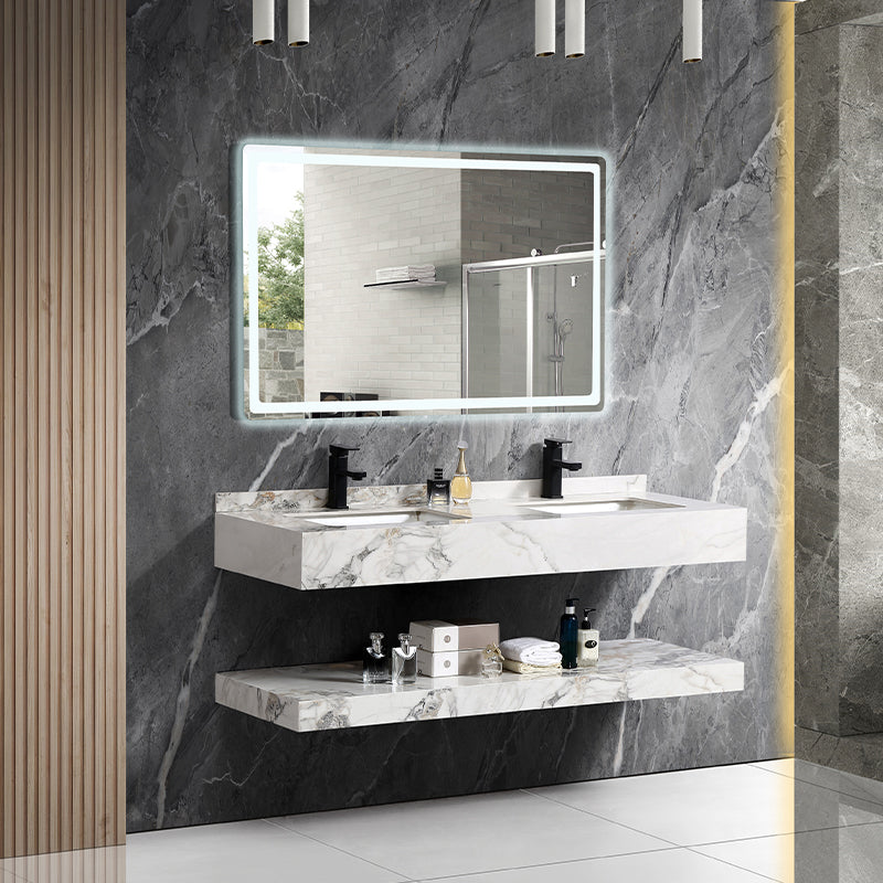 Mable Bathroom Washbasin Cabinet with LED Light Slate Sintered Stone Basin Bathroom Vanity Cabinet