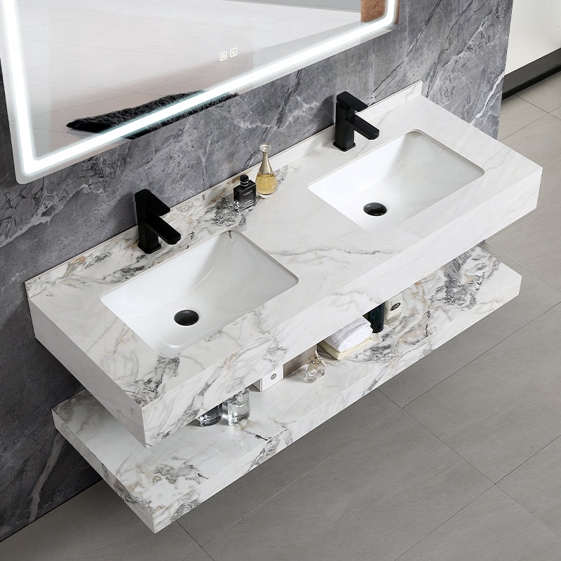 Mable Bathroom Washbasin Cabinet with LED Light Slate Sintered Stone Basin Bathroom Vanity Cabinet
