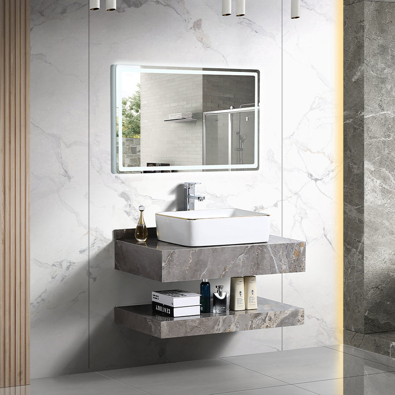 Luxury Modern Rock Slate Sink Basin Bathroom Vanity Cabinet