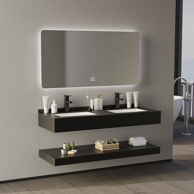 Custom Bathroom Vanity Sets with Bathroom LED Mirror Rock Plate Vanity Cabinets