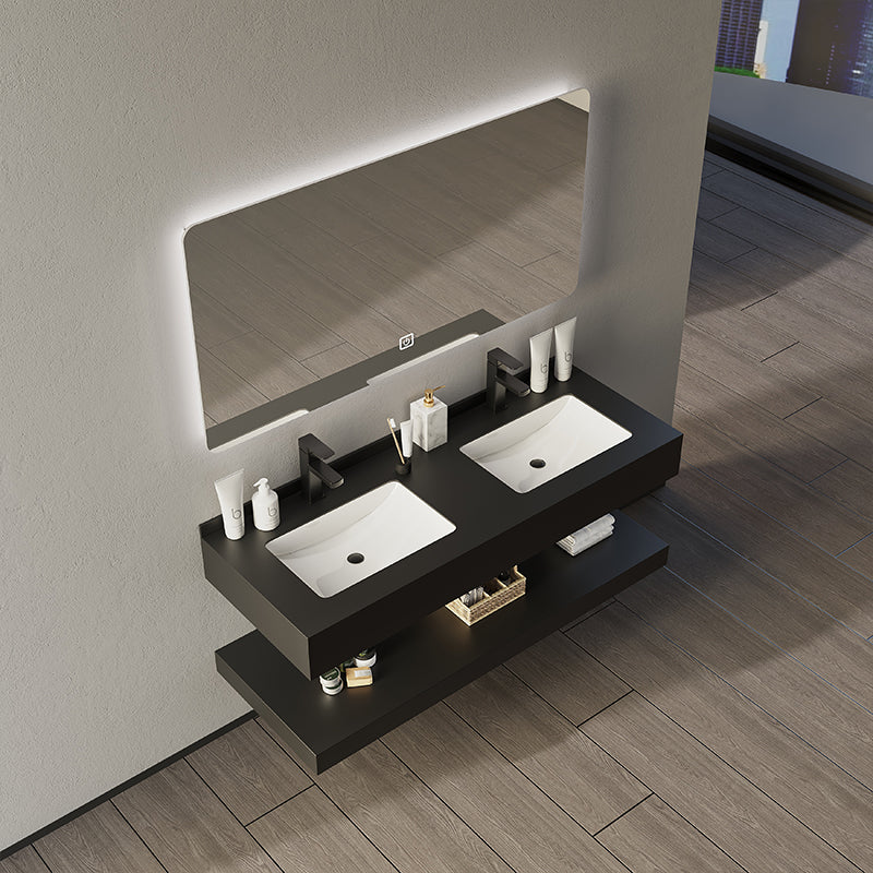 Custom Bathroom Vanity Sets with Bathroom LED Mirror Rock Plate Vanity Cabinets