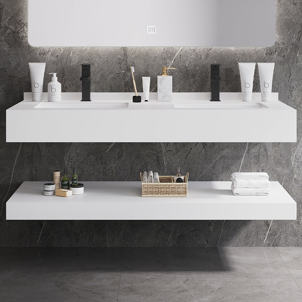 Deluxe Double Layer Wall Hanging Wash Basin Artificial Vanity Bathroom Cabinet
