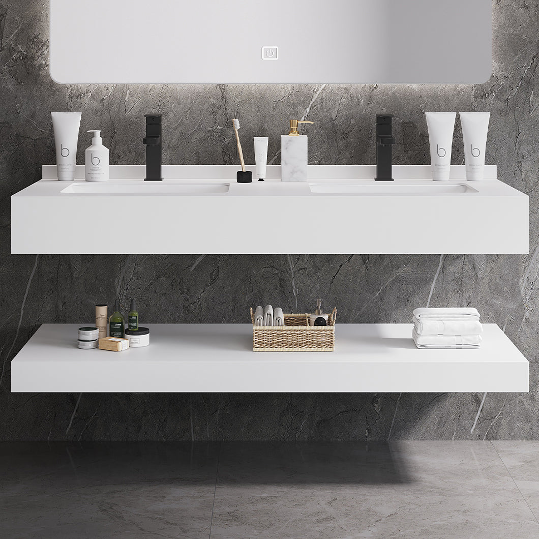 Deluxe Double Layer Wall Hanging Wash Basin Artificial Vanity Bathroom Cabinet