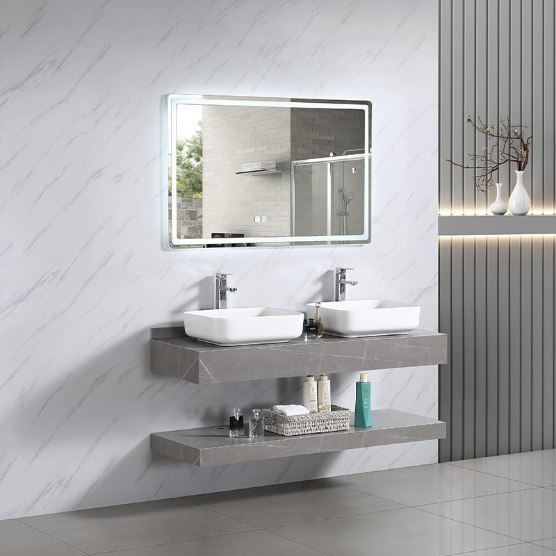 Gray Luxury Wall Mounted Waterproof Hotel Bathroom Cabinet Double Sink with Mirror