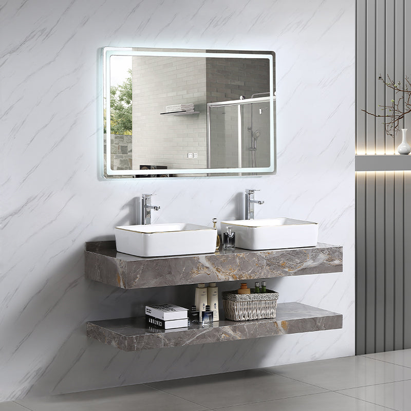 Luxury Modern Rock Slate Sink Basin Bathroom Vanity Cabinet