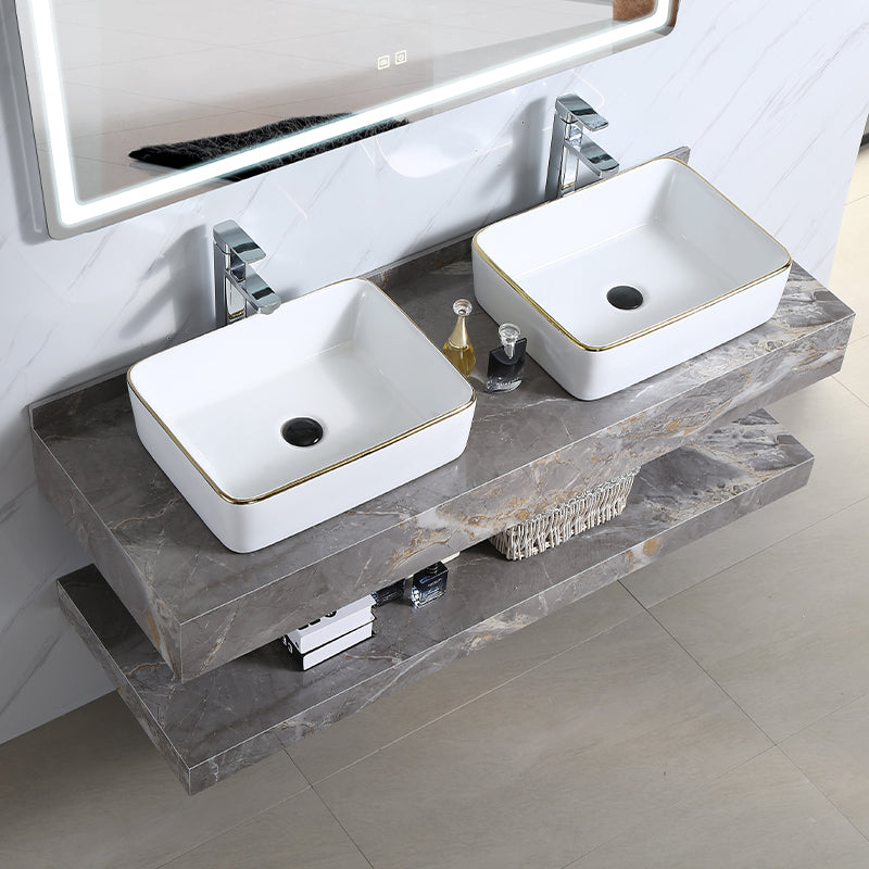 Luxury Modern Rock Slate Sink Basin Bathroom Vanity Cabinet