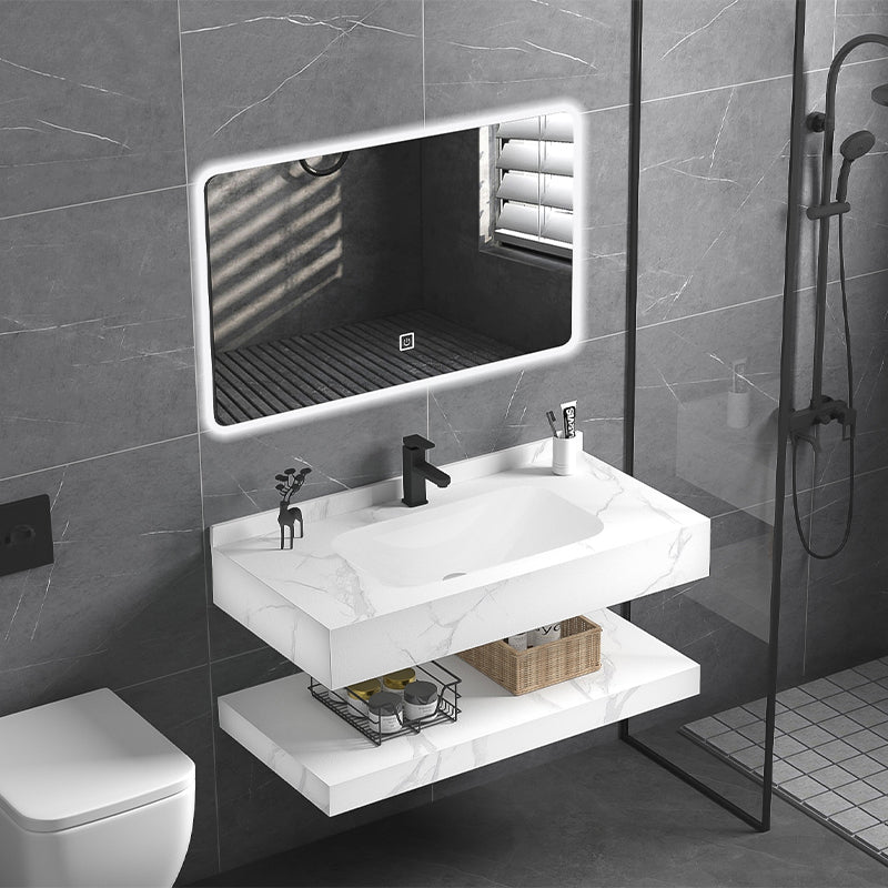 Luxury Wall-Mounted Rectangle Artificial Stone Basin Bathroom Vanity Cabinet