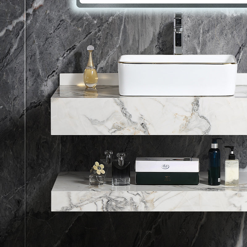 Mable Bathroom Washbasin Cabinet with LED Light Slate Sintered Stone Basin Bathroom Vanity Cabinet