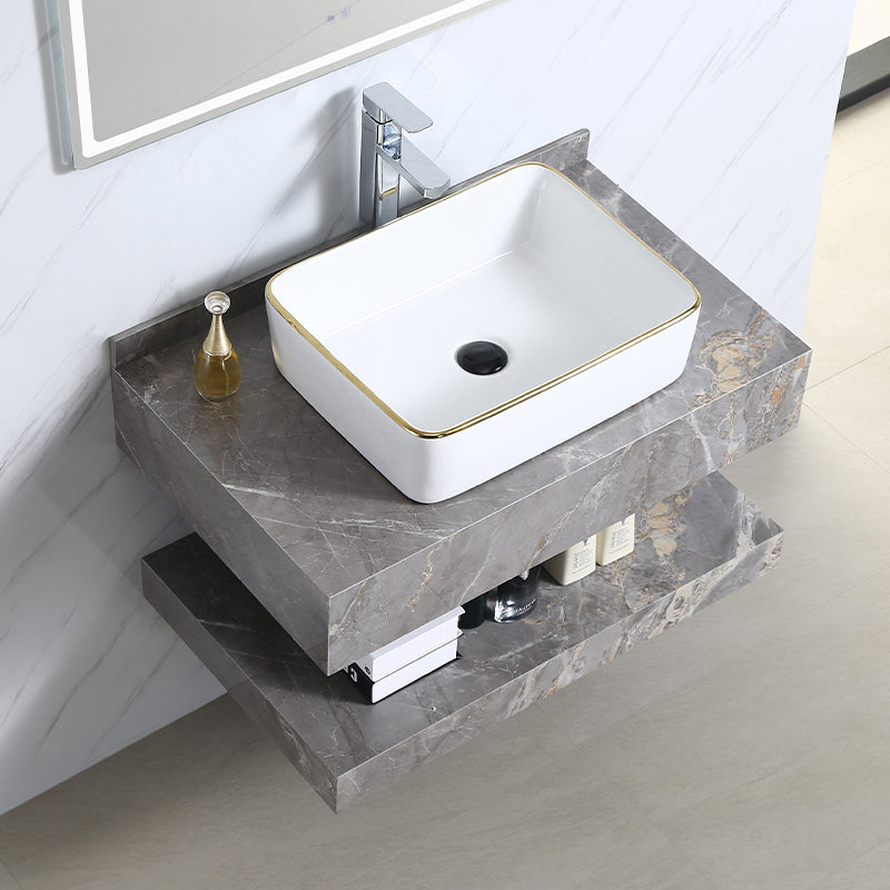 Luxury Modern Rock Slate Sink Basin Bathroom Vanity Cabinet