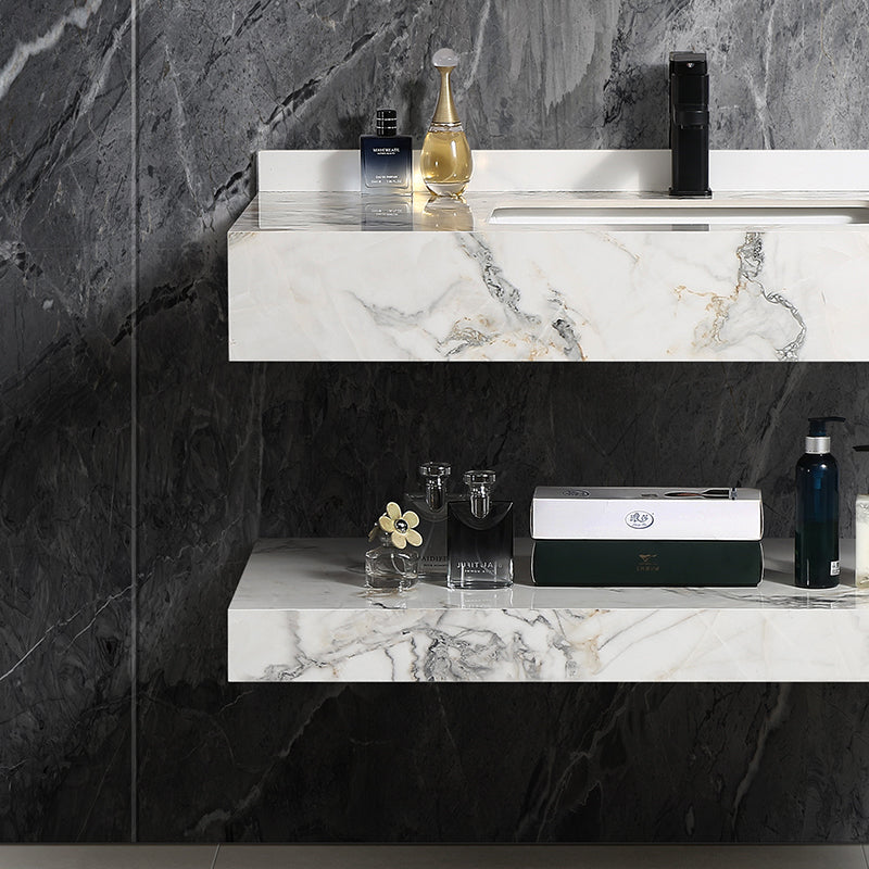 Mable Bathroom Washbasin Cabinet with LED Light Slate Sintered Stone Basin Bathroom Vanity Cabinet