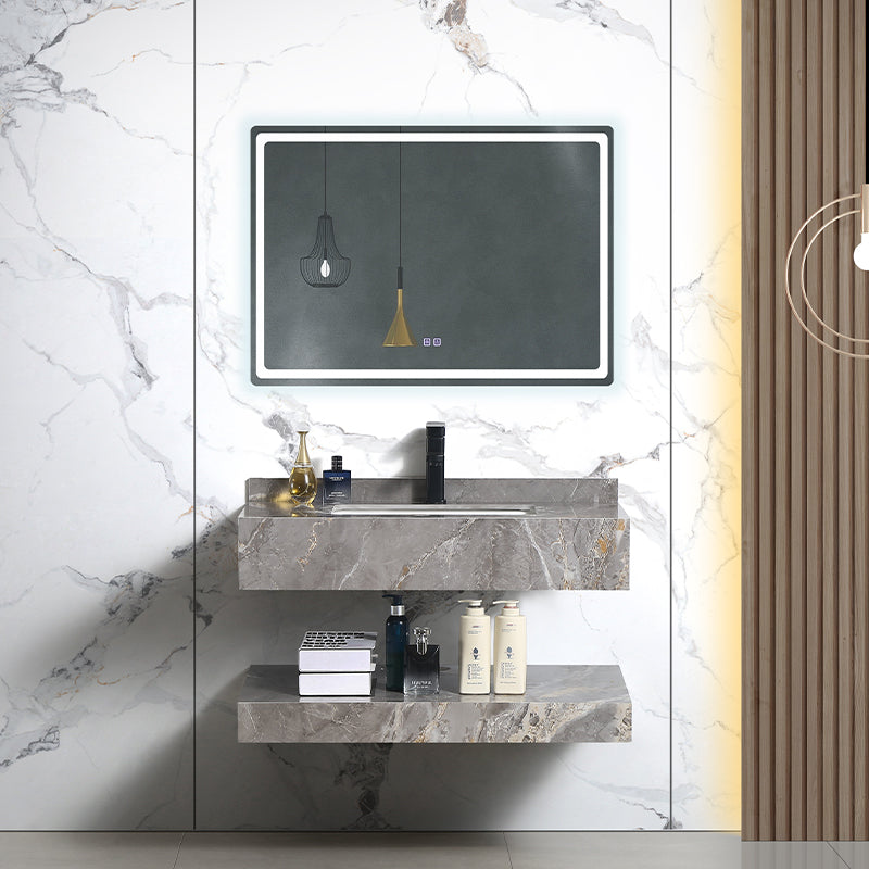 Hotel Bathroom Cabinet Two Sink Wash Basin Wall Mounted Marble Interior Lighting