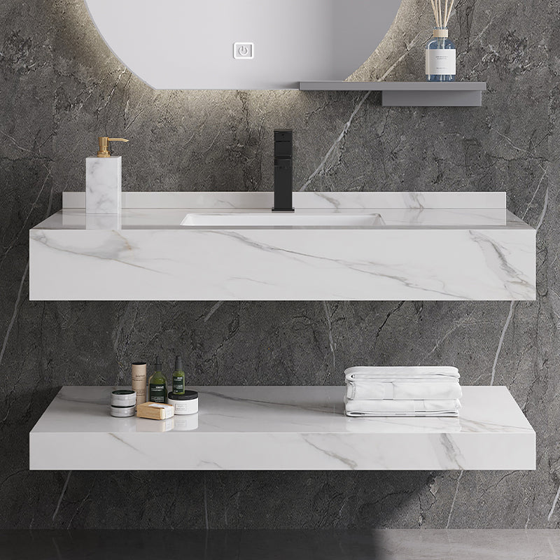 Modern Double Layer Marble Vanity Wall Mounted Basin Vanity Cabinet