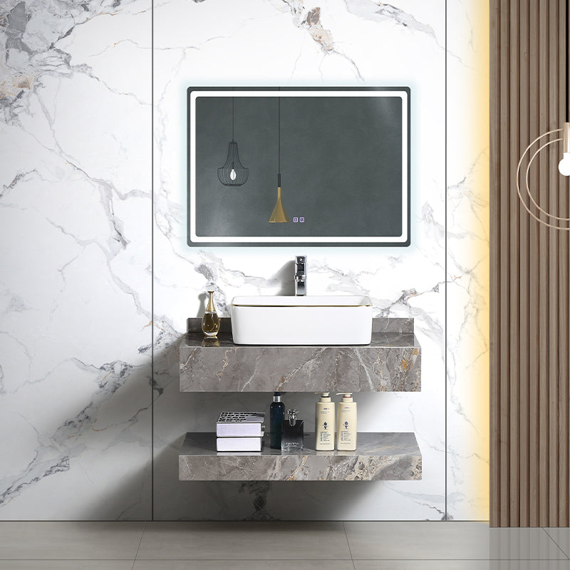 Luxury Modern Rock Slate Sink Basin Bathroom Vanity Cabinet