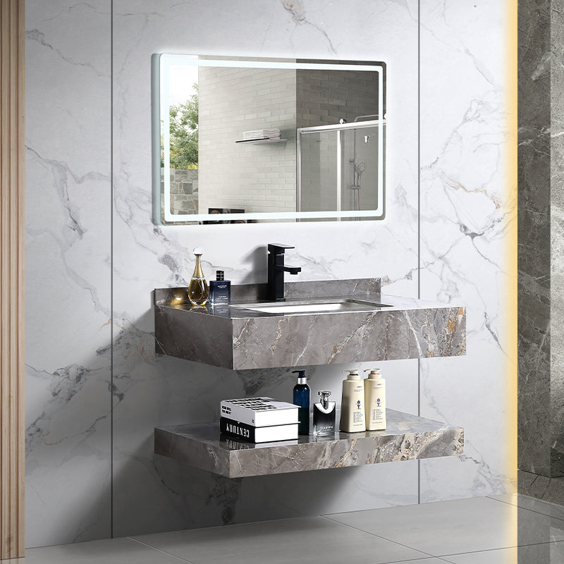 Hotel Bathroom Cabinet Two Sink Wash Basin Wall Mounted Marble Interior Lighting