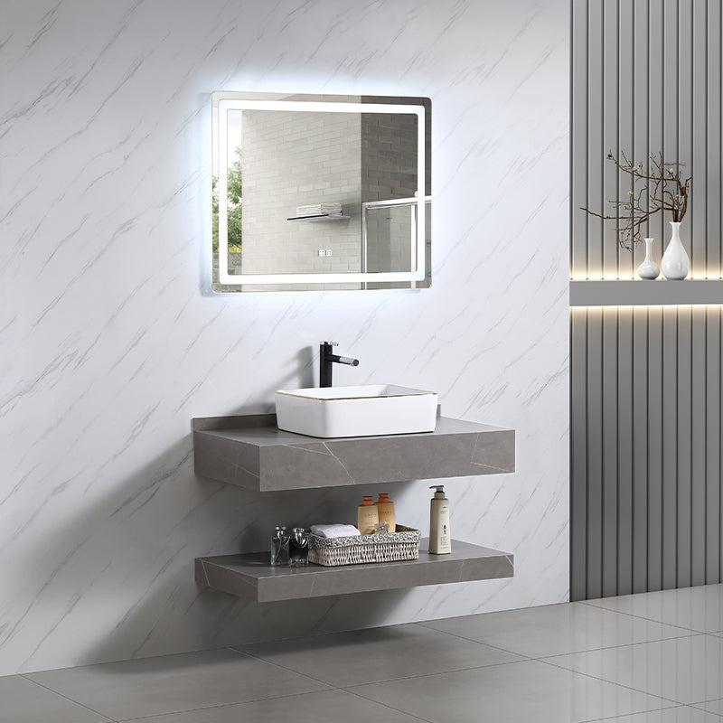 Gray Luxury Wall Mounted Waterproof Hotel Bathroom Cabinet Double Sink with Mirror