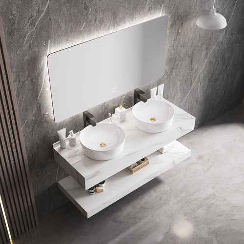Double Round Integrated Sink Bathroom Vanity Cabinet Hotel Style