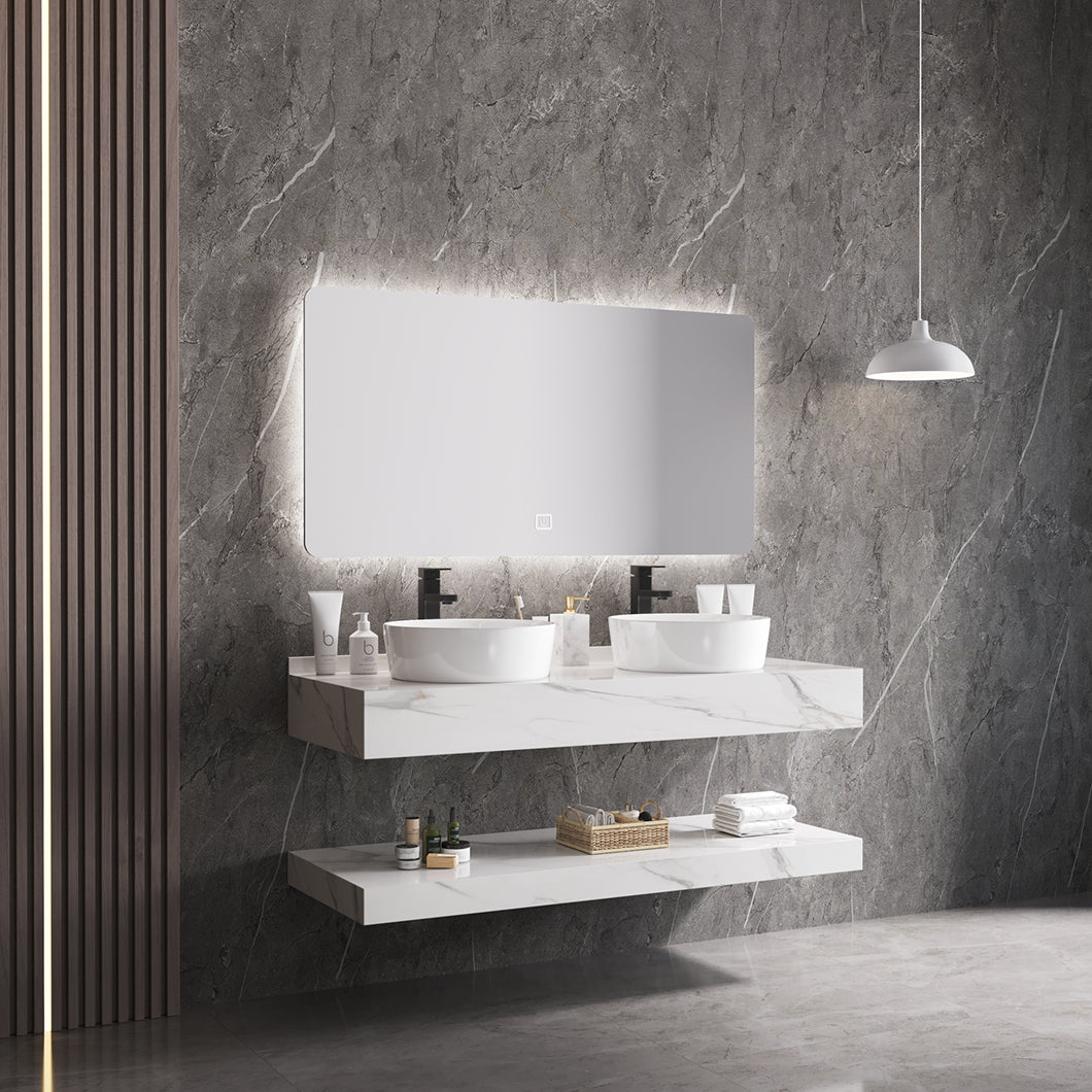 Double Round Integrated Sink Bathroom Vanity Cabinet Hotel Style