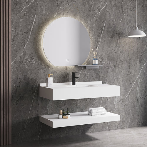Deluxe Double Layer Wall Hanging Wash Basin Artificial Vanity Bathroom Cabinet
